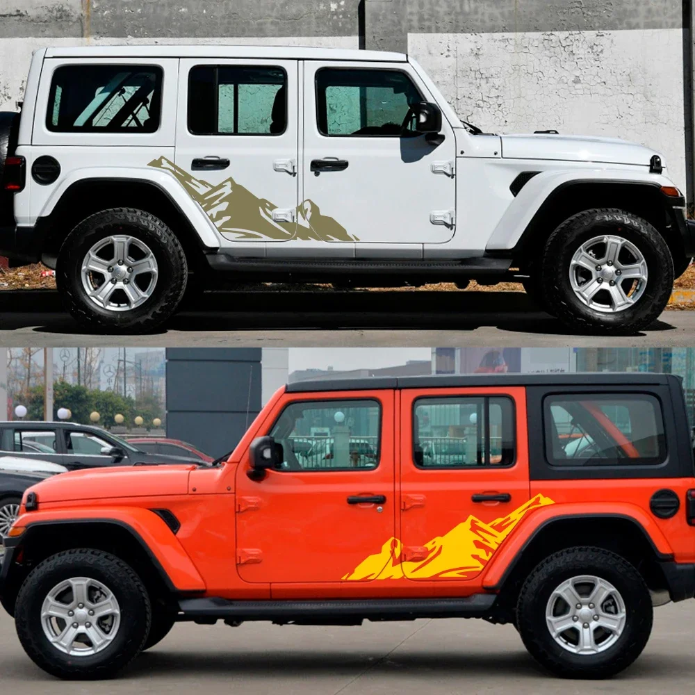 2PCS Snow Mountain Car Door Side Trim Stickers For Jeep Wrangler JK TJ JL Trail Hawk Rubicon Graphics Vinyl Decals Accessories