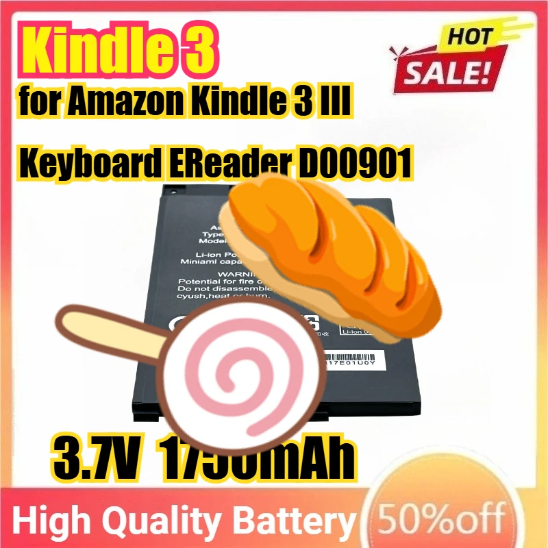 

2025Years 3.7V 1750mAh Kindle 3 Battery for Amazon Kindle 3 III Keyboard EReader D00901 Graphite 170-1032-00 / FS249