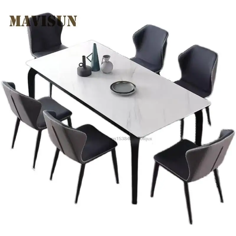 Italian Modern Minimalist Rock Slab Dining Table Rectangular Small Household Solid Wood Bright Dining Table Restaurant Furniture