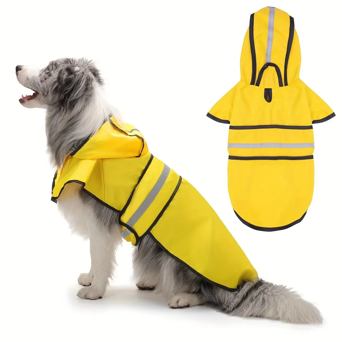 Keep Your Pet Dry And Comfortable - Adjustable Waterproof Windproof Dog Raincoat Double-Layer Yellow Raincoat With Two-Way Wear