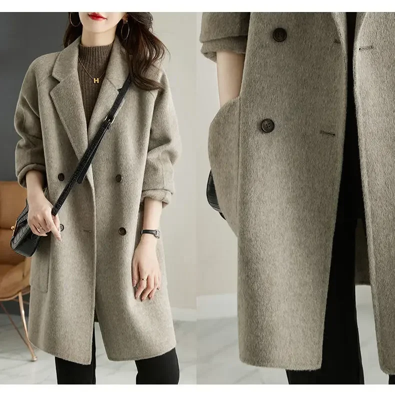 autumn and winter new double-sided woolen coat women's medium and long suit collar temperament high-end loose and thin