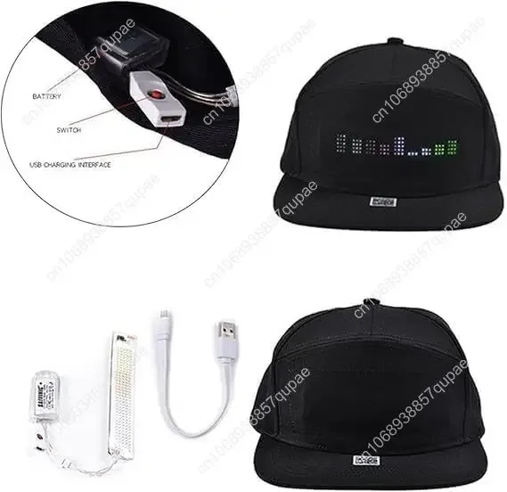LED Rolling Display Hat - LED Programmable Display Message Baseball Cap, Bluetooth Editable Sign Hat