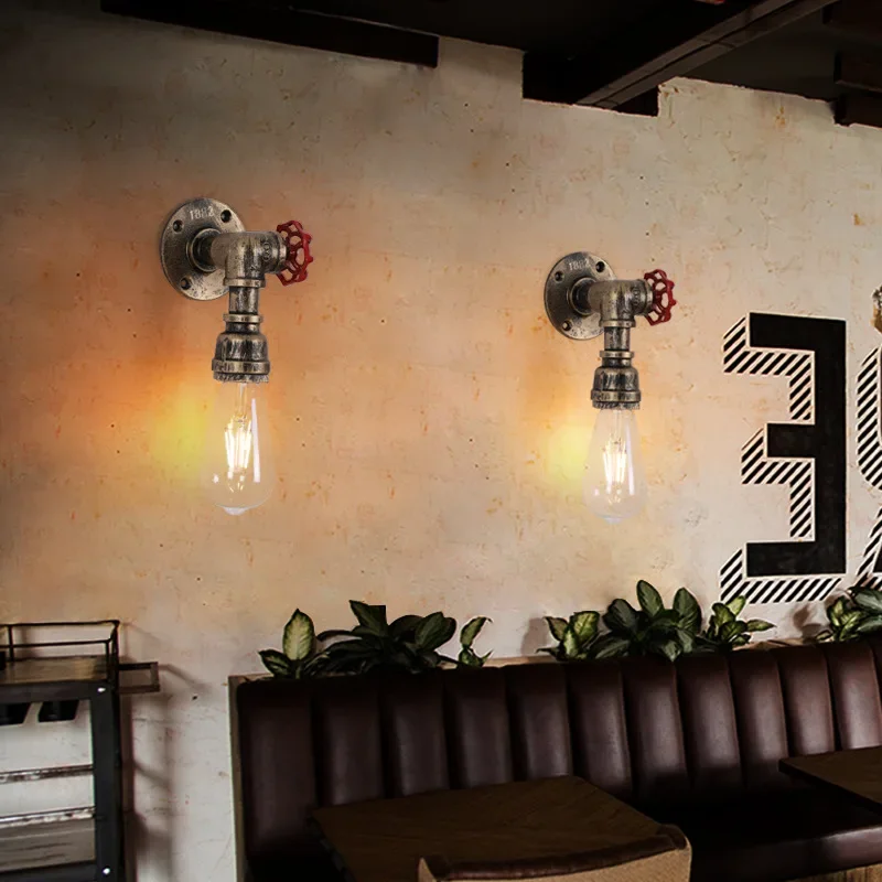

Loft Retro metal Water pipe vintage wall lamp with edison/led bulb lights for cafe hallway bedroom living room bar cafe