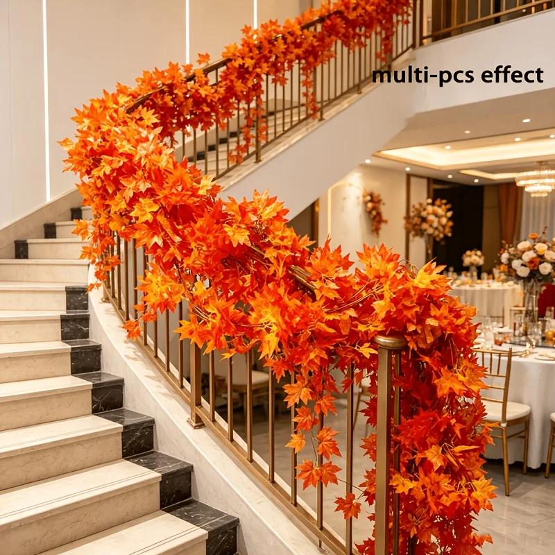 12PC 2.3M Autumn Garlands Artificial Maple Leaves Rattan Hanging Maple Vines Halloween Home Decor 2026NEW