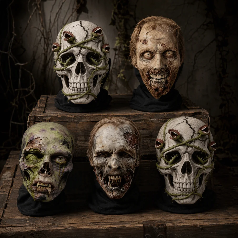 2D Flat Printed Full Face Mesh Headgear Washable Comfortable Skull Zombie Mask Flexible Breathable Halloween Cosplay Mask view 4