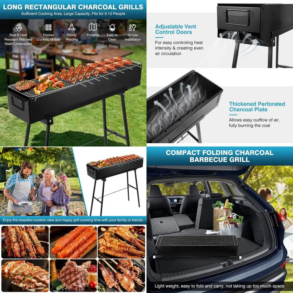 

32-Inch Portable Charcoal Grill - Stainless Steel BBQ for Outdoor Cooking, Parties, Picnics, Camping, and More