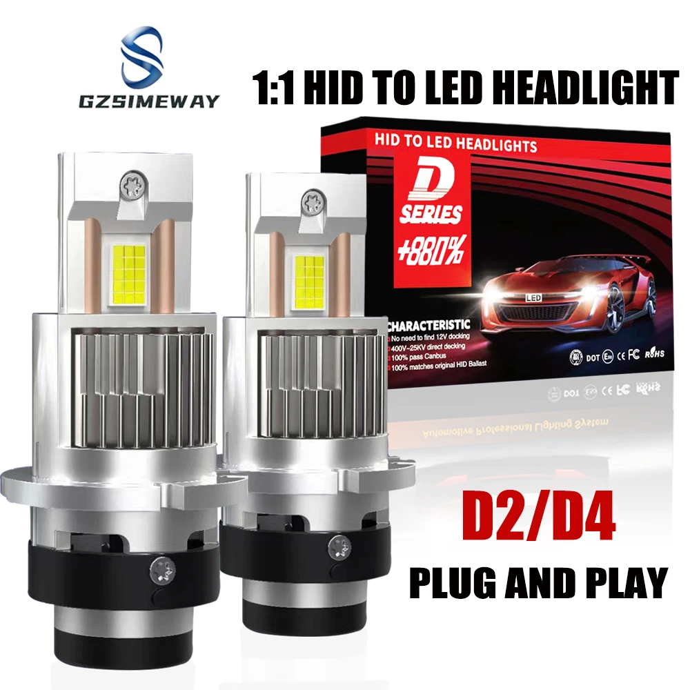 

2pcs Auto Lamp D2S D4S 1:1 LED Headlights 60000LM HID To LED Canbus D1S D3S D2R D4R D5S D8S Bulbs Car Light 6000K Plug & Play