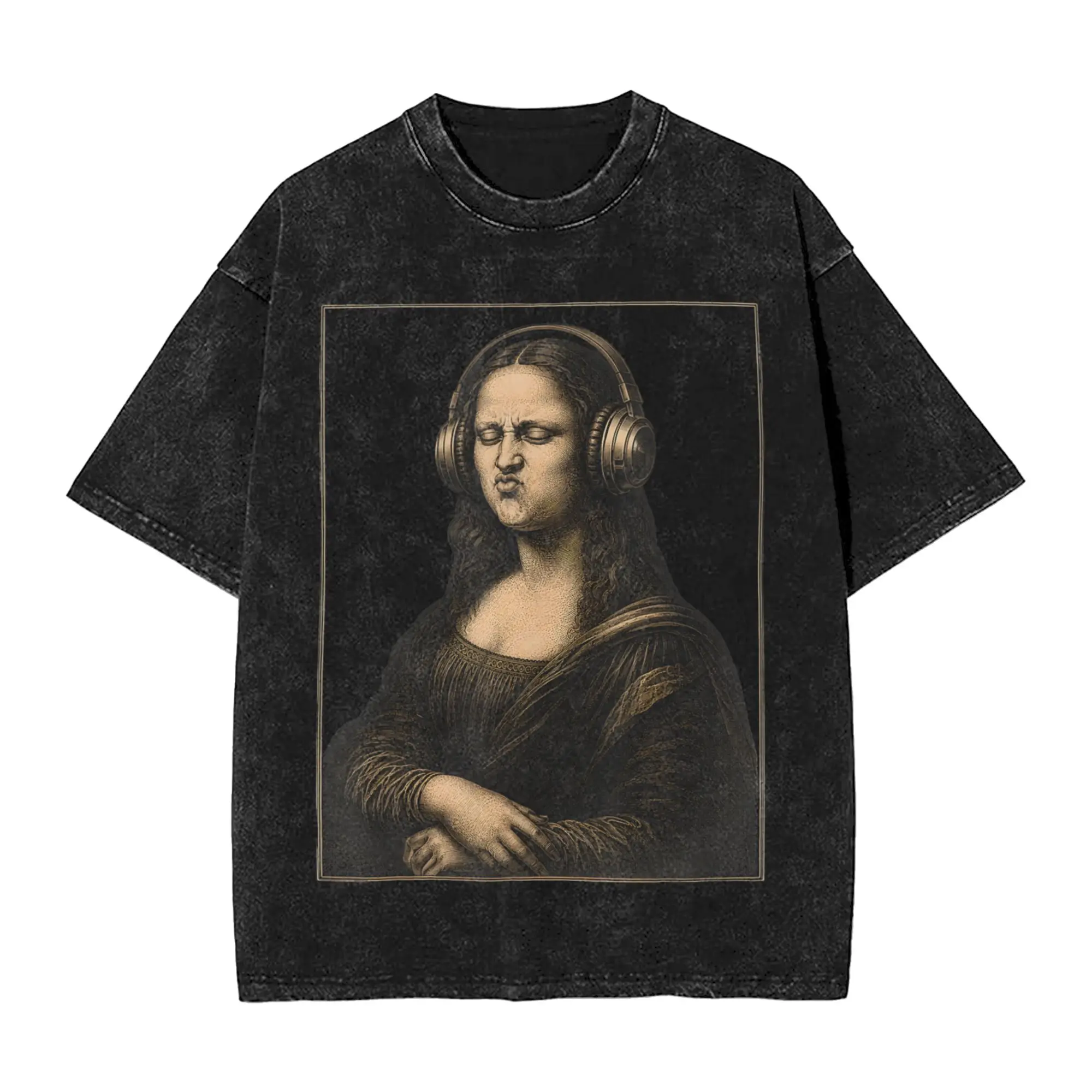 Mona Lisa Bass Face Funny Music Lovers DJs T Shirt Hip Hop T Shirts Short Sleeve Tshirt Summer Casual O-Neck Plus Size Top Tees