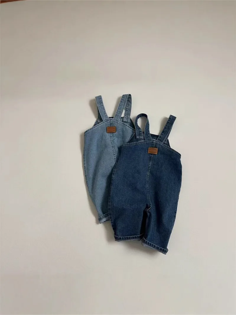 2025 Spring New Baby Loose Denim Overalls Infant Solid Jumpsuit Boys Girls Simple Strap Trousers Toddler Versatile Casual Pants