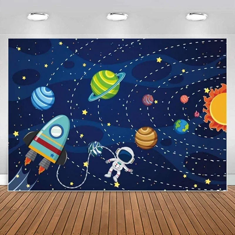 

Space Galaxy Backdrop Birthday Rocket Planet Universe Banner Decoration Baby Shower Cosmic Astrounaut Photography Background