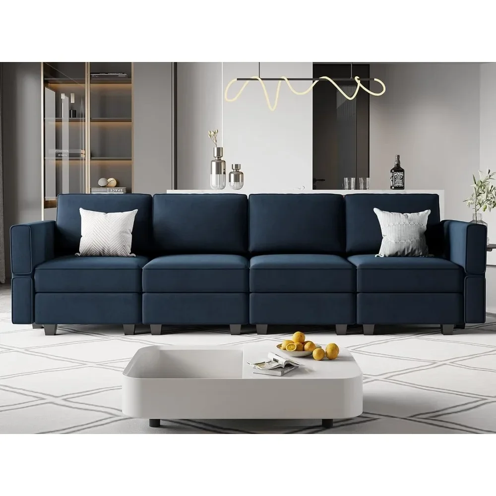 

Modular Sofa Couch with Storage Seats Sectional Sofa Velvet Sofa for Living Room Easy To Assemble Luxe Seating Blue