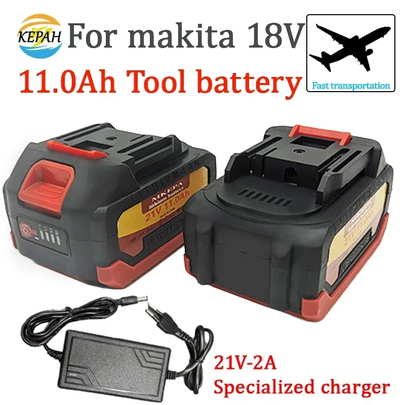 21V tool battery suitable for Makita, 11Ah rechargeable lithium battery for electric drill and chainsaw, 18-21V 11000mAh battery