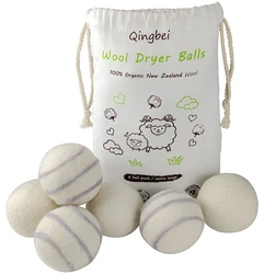 6 in 1 Pack Wool Dryer Balls Laundry Reusable 100% New Zealand Wool Balls for Dryer Stripe