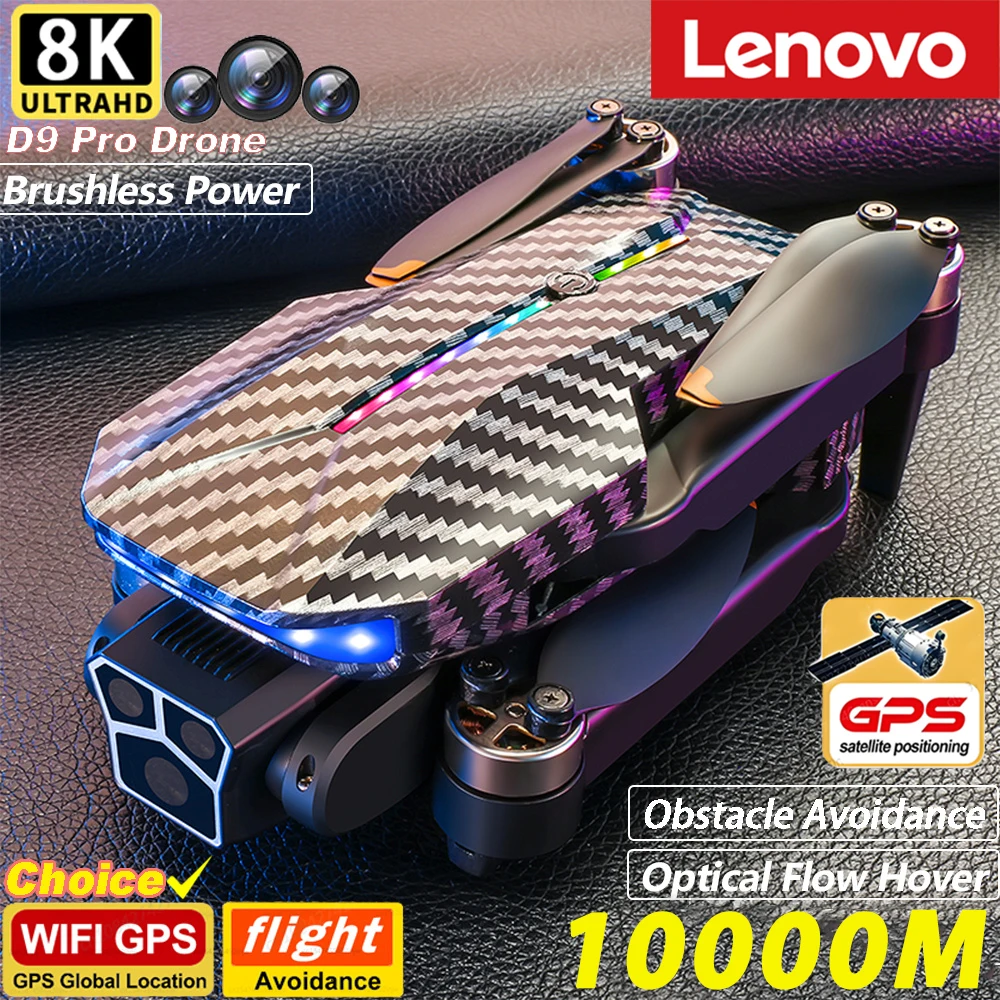 Lenovo D9 DRONE 8K Drei Kameras Bürstenloser Motor Professionelle 4K Kamera Hindernisvermeidung Optischer Fluss RC Quadcopter Geschenke Spielzeug