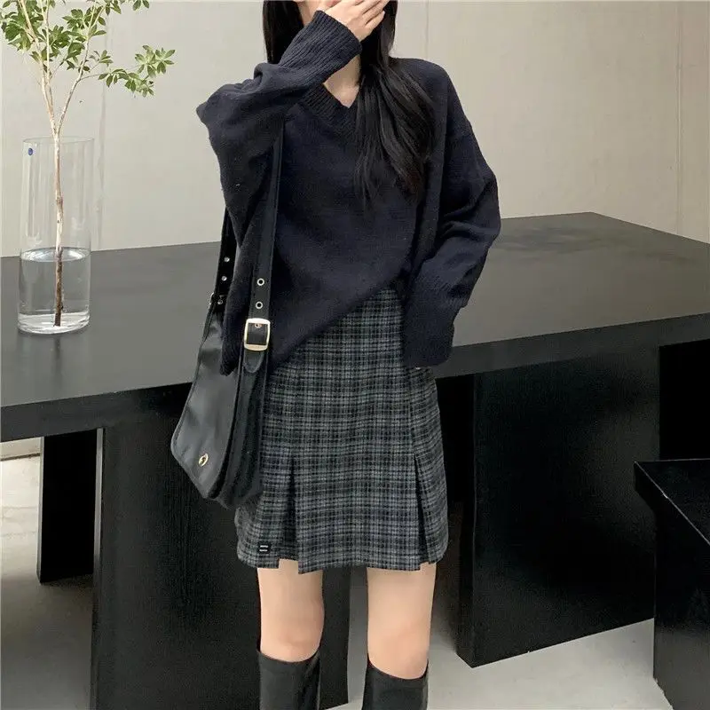 Deeptown Plaid Skirt Elegant Women Korean Style Vintage Sexy Mini Skirts Fashion Retro A-line Casual Short Skirts Aesthetics