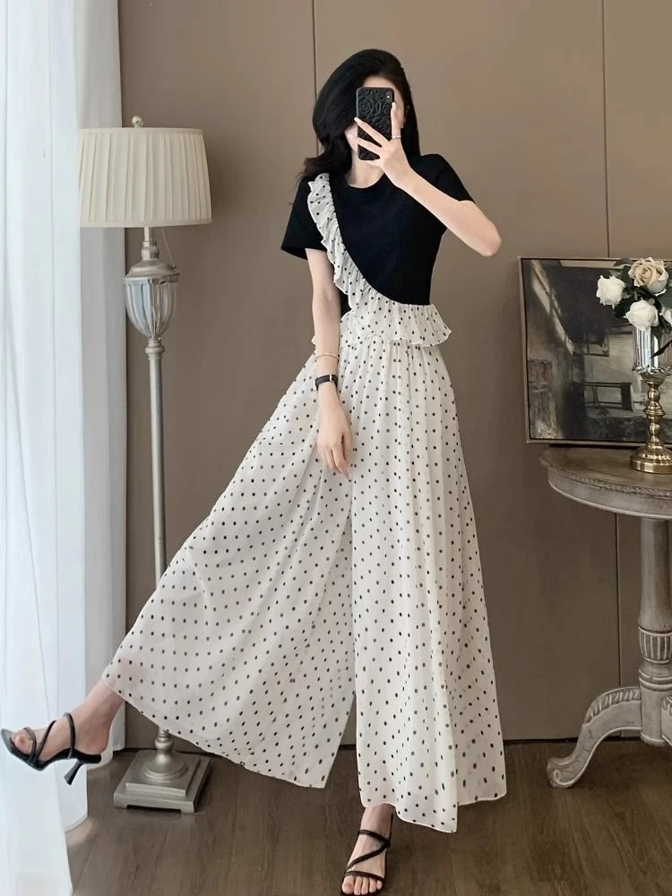 Set di pantaloni per donna 2 pezzi Ruffle Abbigliamento moda Y2k Streetwear Top e fondo Nuovo abbinato Completo estivo 2025 Pantaloni Donna