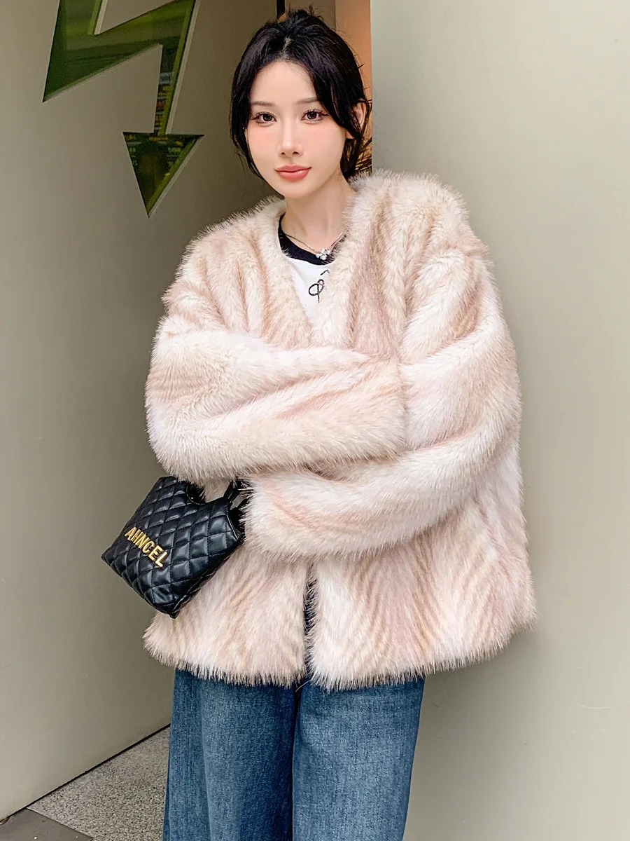 Kunstpelzmäntel für Damen, mit Baumwolle gefüttert, schmal geschnitten, Nachtclub, Ehefrau, Retro-Jacquard, geraffte Taille, Schnürung vorne, zart, schick, trendig