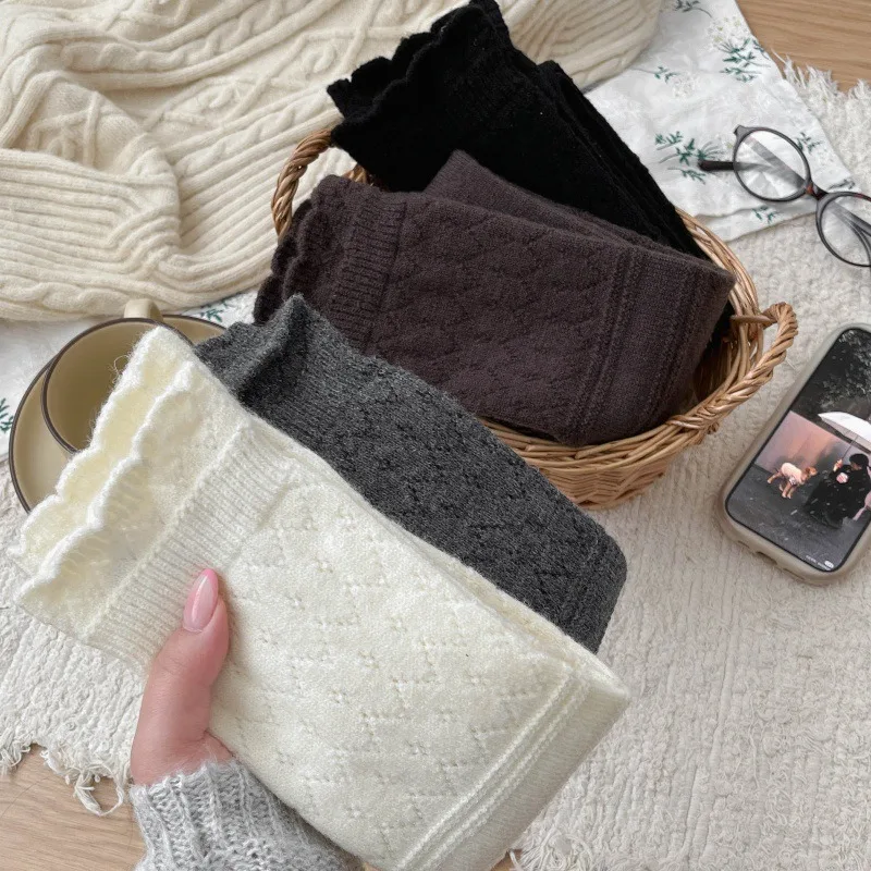 Autumn and Winter Styles of Floating Hollow Calf Socks Warm Knit Gray Long Tube Autumn and Winter Stacked Long Tube Cotton Socks