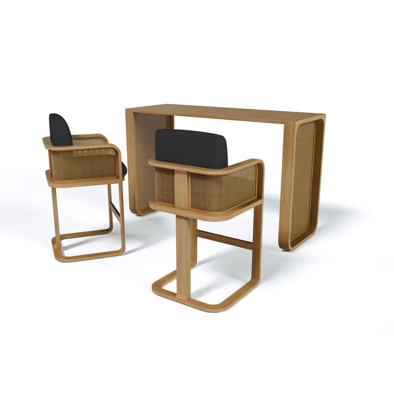 Modern Teak Night Bar Table and Chair Set with Waterproof and UV Protection for Outdoor Use in Beach Courtyard Hotel & Park