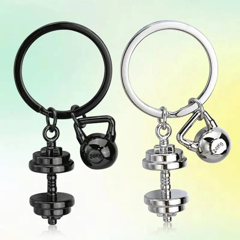 Strength Sports Barbell Dumbbell Key Chain With Weight Plate Design Fitness Lovers Gym fit Keyring Keychain Gifts For Man Woman