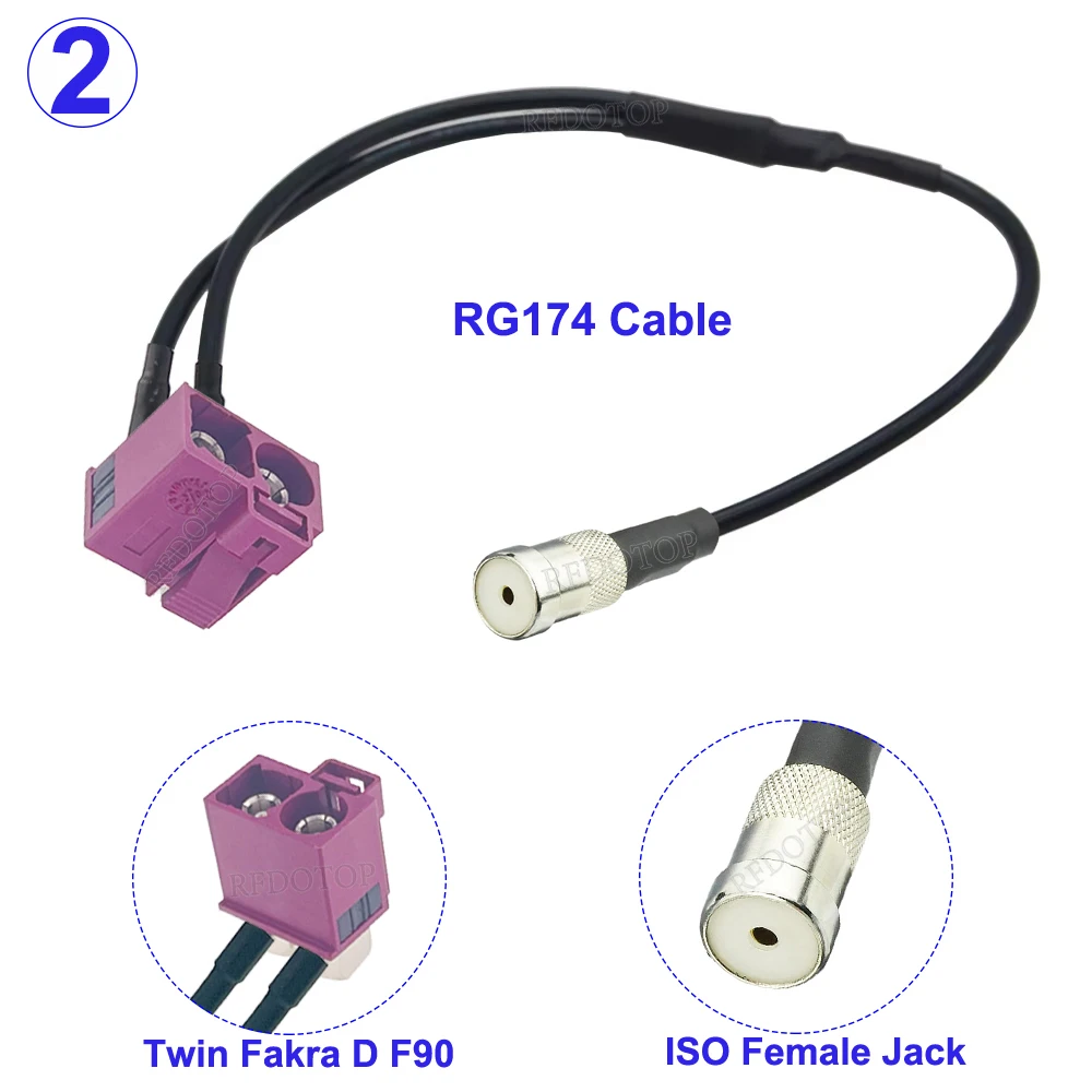 Adattatore Antenna Auto Fakra Femmina Doppia A DIN Femmina – Cavo RG174 28 Cm, Per Audi, Seat, Skoda, VW