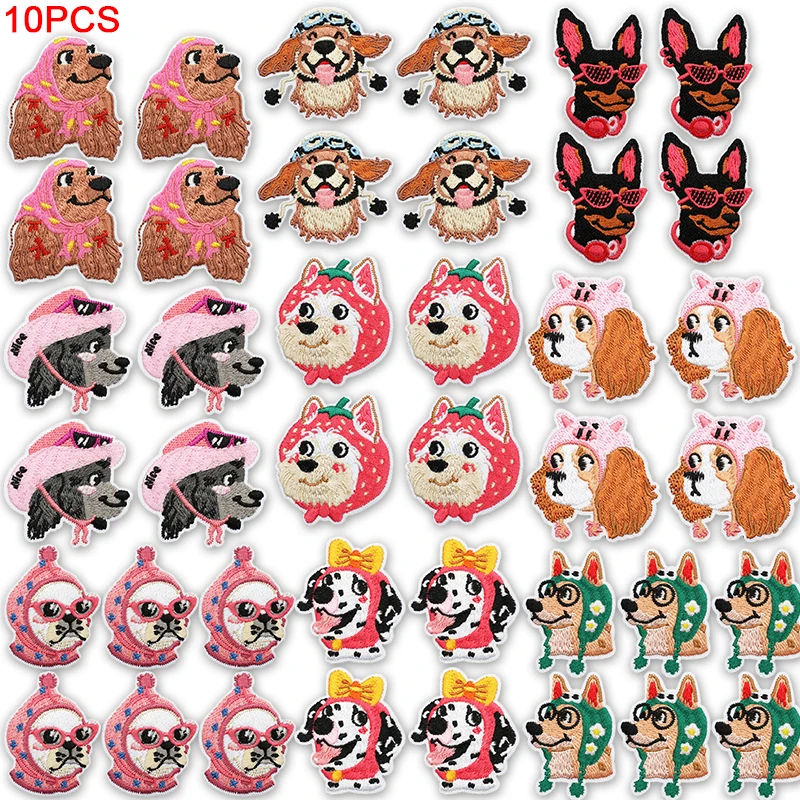 10 Uds. Parches bordados con dibujos de perros, parches termoadhesivos para ropa, apliques de cachorros Kawaii para coser en chaquetas, bolsos, decoración infantil
