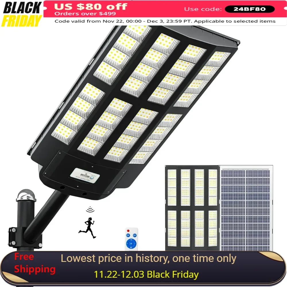 5000W Solar Street Light Outdoor-3000K/4000K/6500K Dimmable Outdoor Solar Light,IP67 Solar Parking Lot Lights Commercial