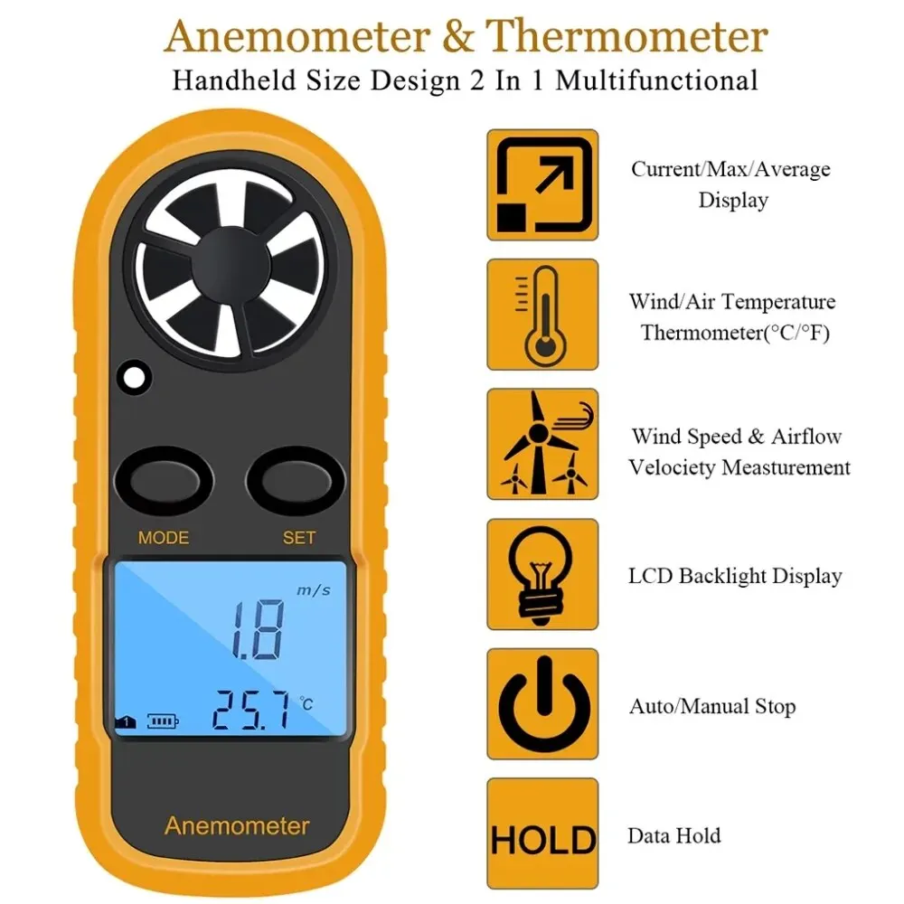 Digital Anemometer Pocket Smart Anemometer Air Wind Speed Scale Accurately Measure Wind Speed & Temperature