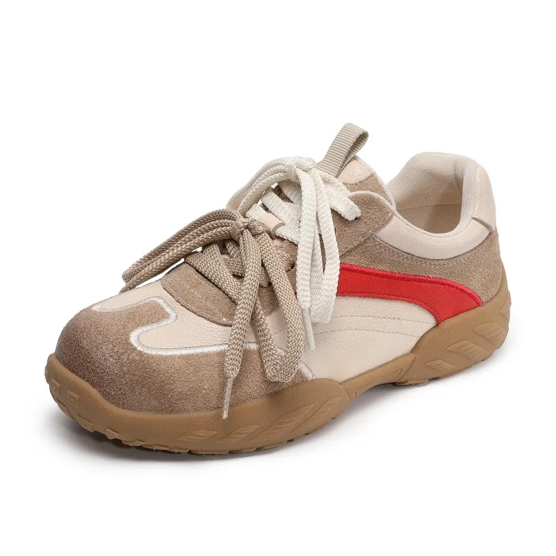 

Fashion Women Casual Sneakers Mixed Colors Genuine Cow Leather Lace-Up Round Toe Flat Shoes Comfort Soft Single Shoes