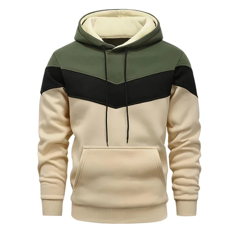 Autumn Winter Men's Hoodies Casual Tricolor Splice Sweatshirts Outdoor Sports Jogging Clothing 2026 Fashion Street Sportswear