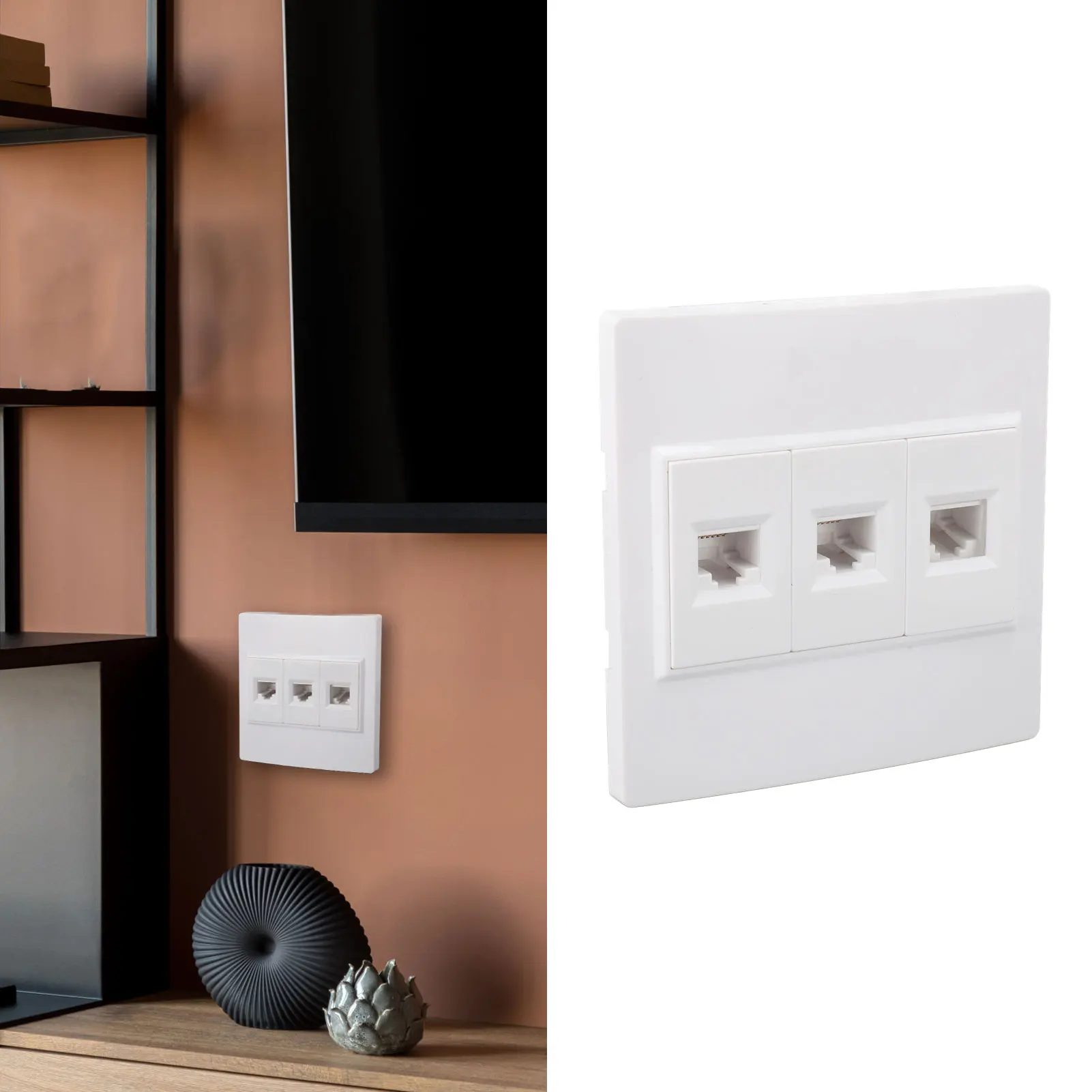 86 x 86mm Cat 6 Ethernet Wall Plate 3 Port Female To Female Keystone Wall Plate Internet Wall Plate for CAT5 CAT5E CAT6 CAT6A