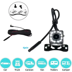 4-Pins Hd Auto Achteruitkijkcamera Achteruit 12led Nachtzicht Videocamera Groothoek 170 Graden Parkeercamera Voor Auto-Accessoires