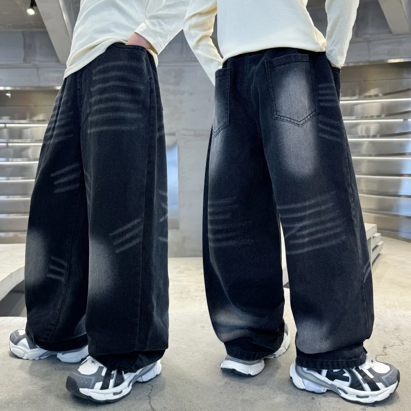 

Spring Autumn New Arrival Kids Boy Whisker Jeans 4 to 14 Years Old Fashion Trousers Tween Child Stylish Straight Cut Denim Pants