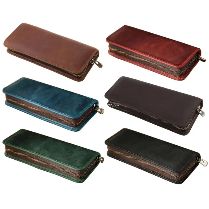 Retro Leather Pen Bag Portable Pencil for Case Pen Box Compact Size 7.8 x 3 Dropship