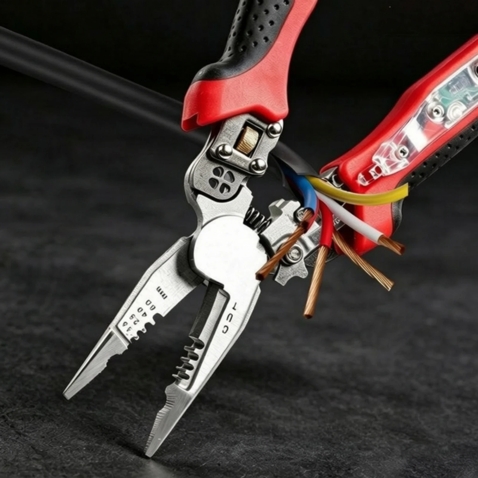 Multi-Purpose Electrician Pliers Spring-Loaded Cable Stripper Wire Stripper with Crimper Professional for Electricians