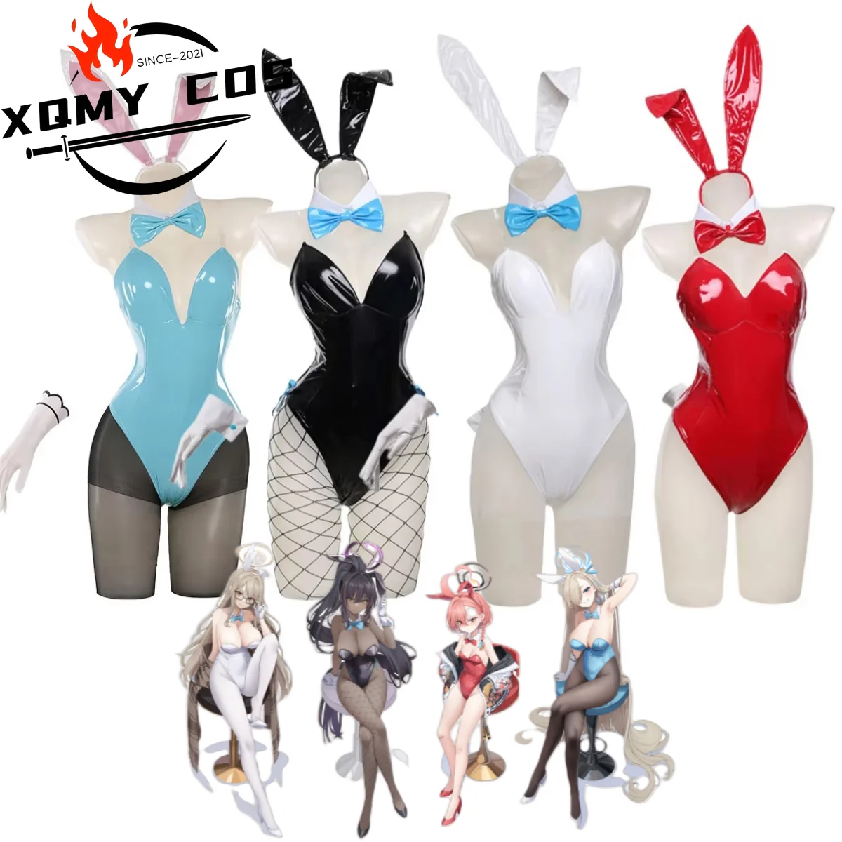 

XQGame Blue Archive The Animation Kakudate Karin Ichinose Asuna Mikamo Neru Cosplay Costume Wig PU Jumpsuits Bunny Girl Sexy Sui