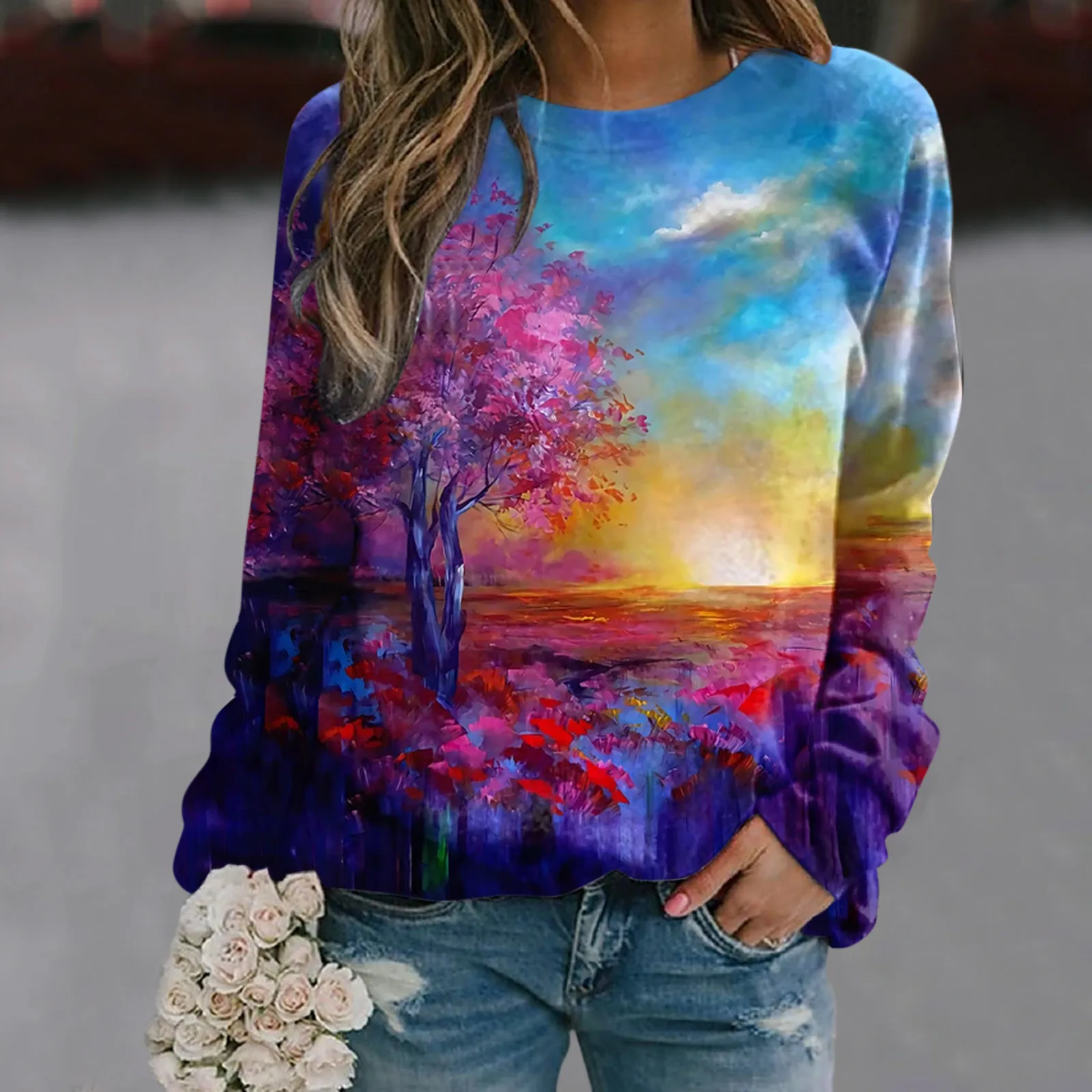 Kerstboom Aurora Traf Ronde Hals Pullover Herfst Winter Losse Lange Mouwen T-Shirts Voor Dames Sweatshirt Hoodies Geschenken