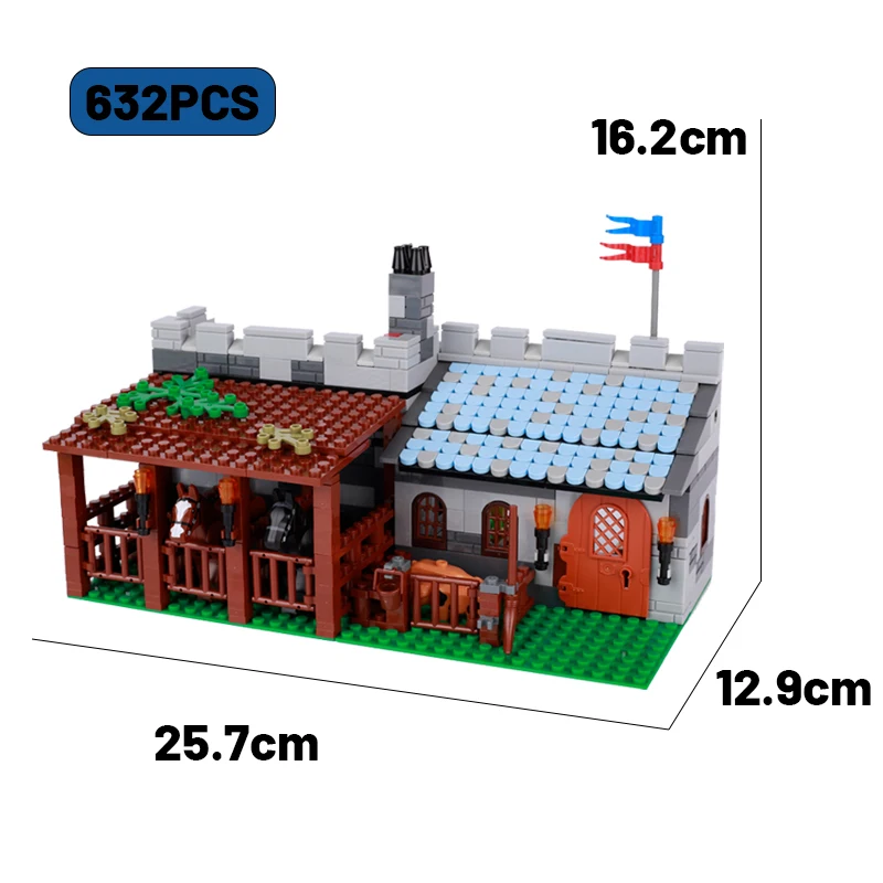 Średniowieczne miasto dwór wiejskie klocki gospodarcze żołnierze romu Model domowy karma zwierzęca świnia części cegły DIY zabawki