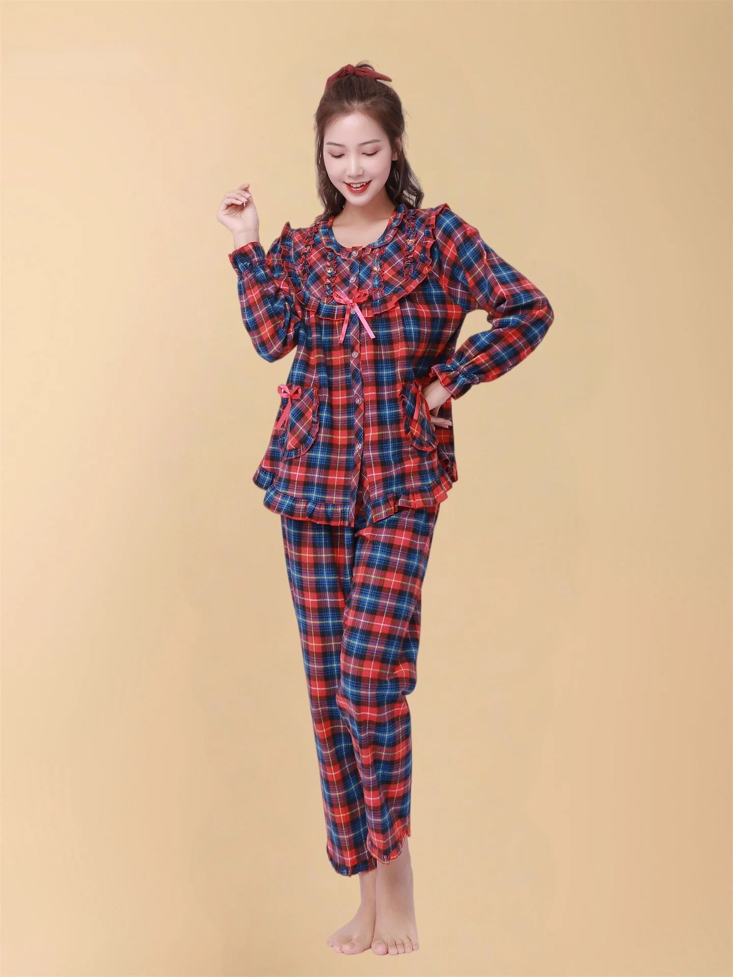 keuna-–-pyjama-en-pur-coton-pour-femmes-pantalon-long-sve-vetements-de-maison-couleur-rouge-vetements-a-revers-doux