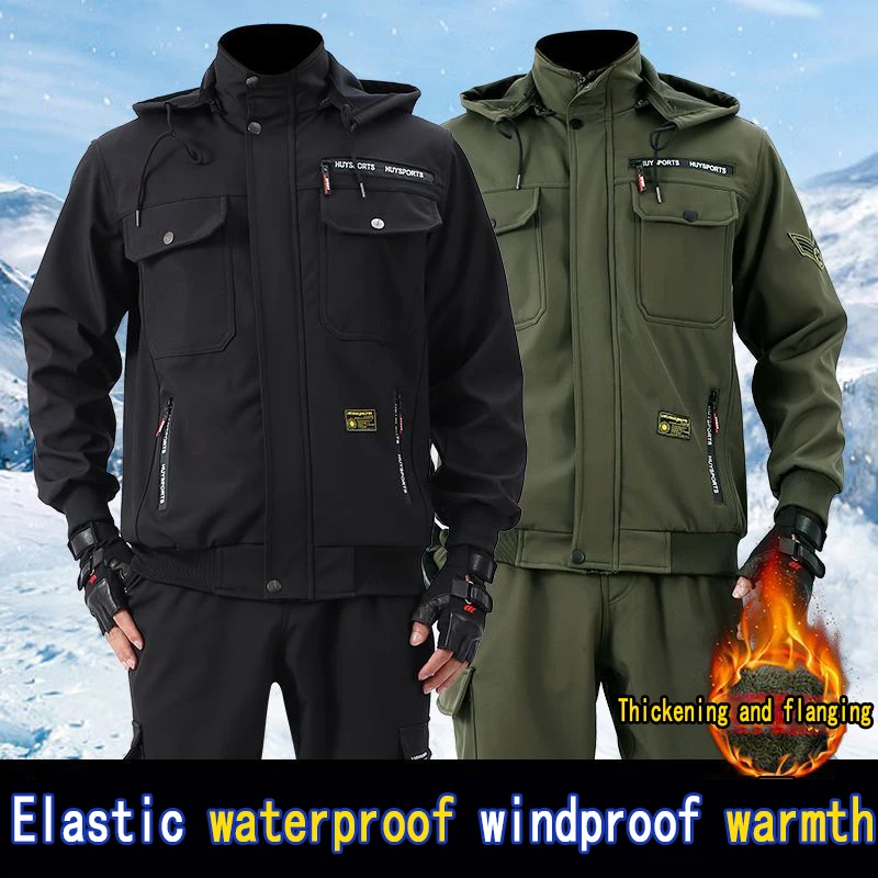 Men Camouflage Wear-resistant and Dirt Resistant Mechanic's Labor Protection Work Suit Winter Plush Waterproof Windproof Suit