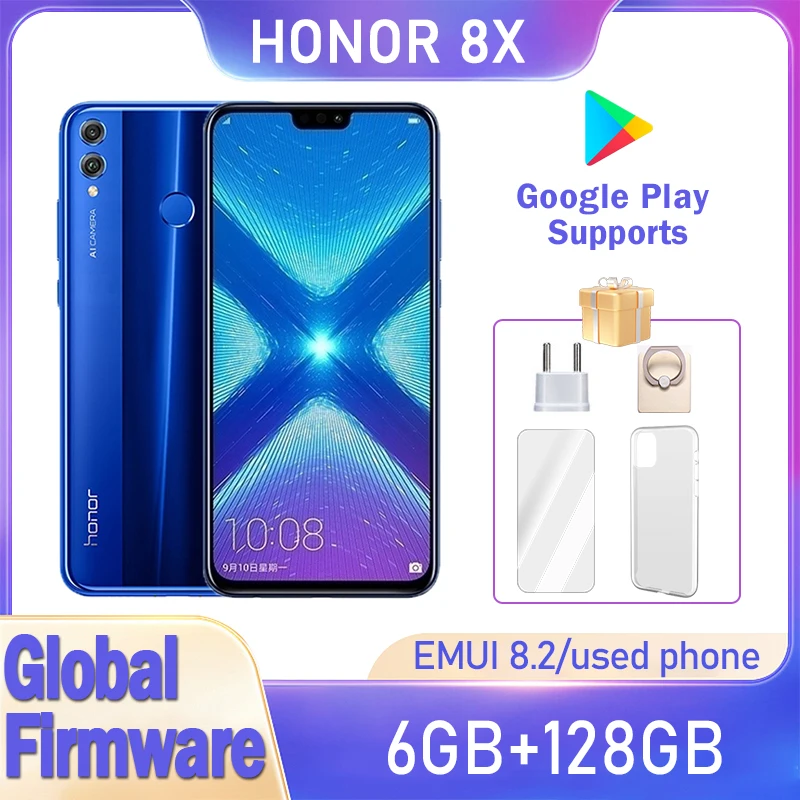 HONOR 8X mobile phone Global firmware EMUI 8.2 RAM 6GB ROM 128GB CPU Haisi Qilin 710 6.5-inch rear camera 20MP used phone