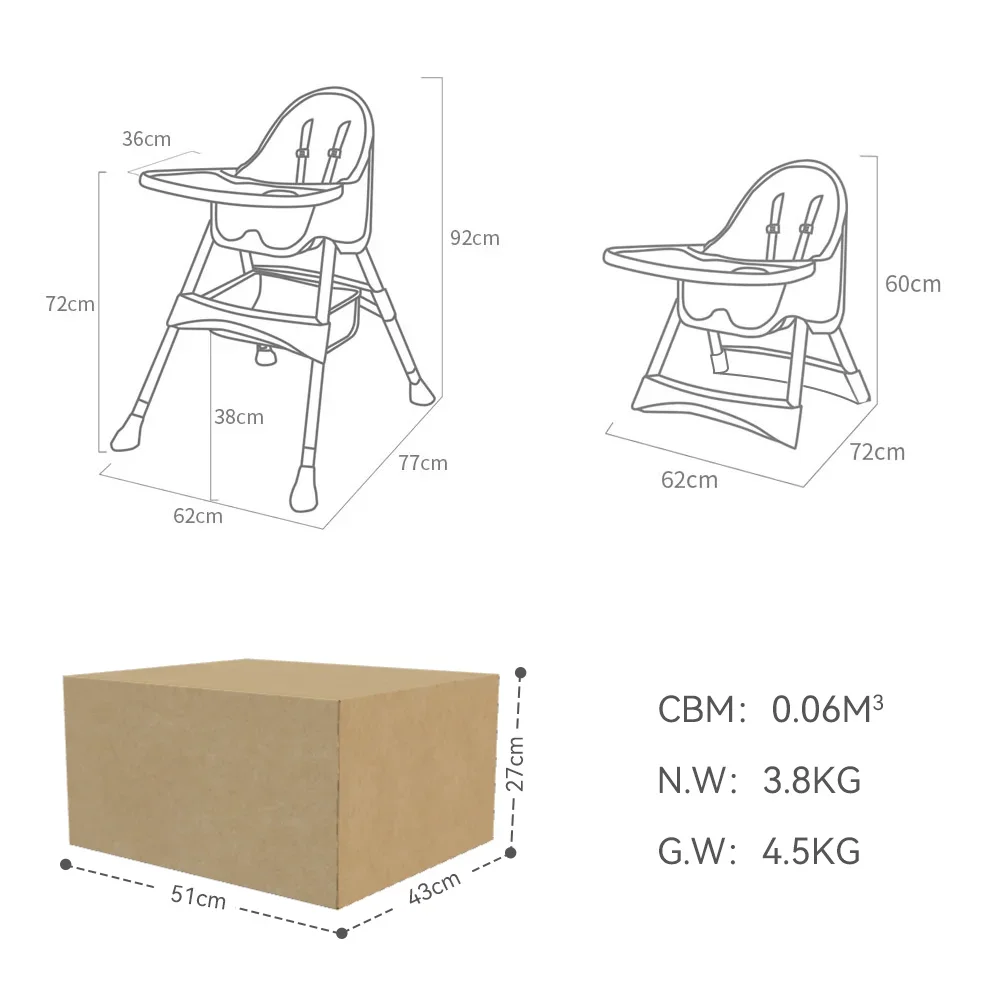 Purorigin 2024, neuer Trend, Bebe-Kunststoff, günstiger Klapp-Hochstuhl, Fütterungsstuhl für Baby-Kindergartenstühle, Chaiselongue mit Rad