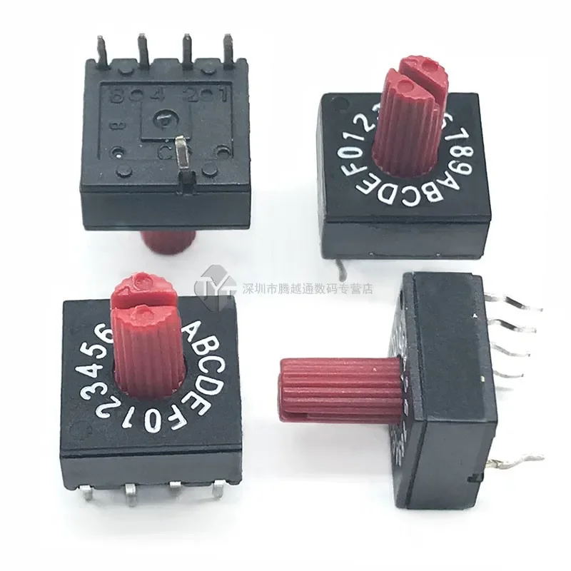 5PCS/lot 0-F with handle rotary encoder switch, dip switch, 16 bit PCB switching encoder 8421C reverse code 4:1 black