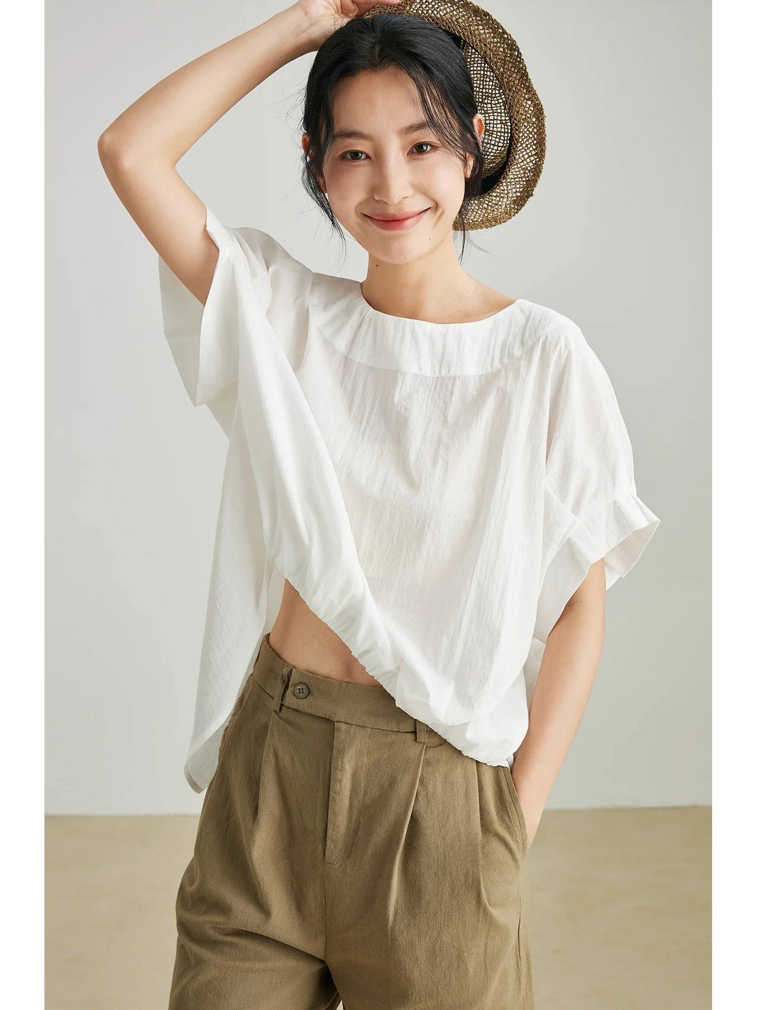 

Faionable Knot ort Sve T-irt Women's Casual round Ne Top Summer New Sle Versatile Cotton Blend Comfortable Fit