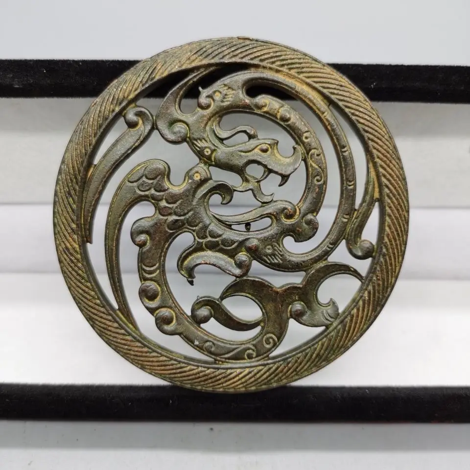 Antique Collections Old Objects Pure Copper Hollow Ancient Dragon and Phoenix Chengxiang Pendant Home Old Copper Medal