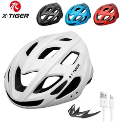 X-TIGER Cycling Helmet Man Women LED Light Helmet Road Mountain Bike Helmet Bicycle Helmet Rechargeable Brim Design Helmet