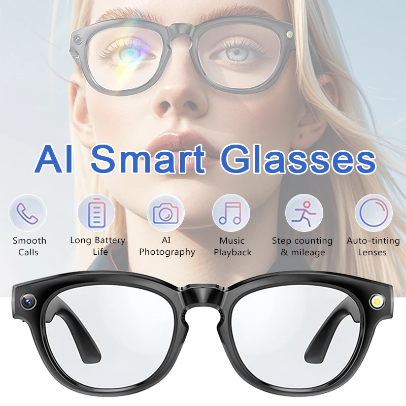 

Умные очки AI HD 1080P, камера, видеорегистратор, Bluetooth вызов, музыка, сенсорные очки, поляризационные солнцезащитные очки, очки для перевода