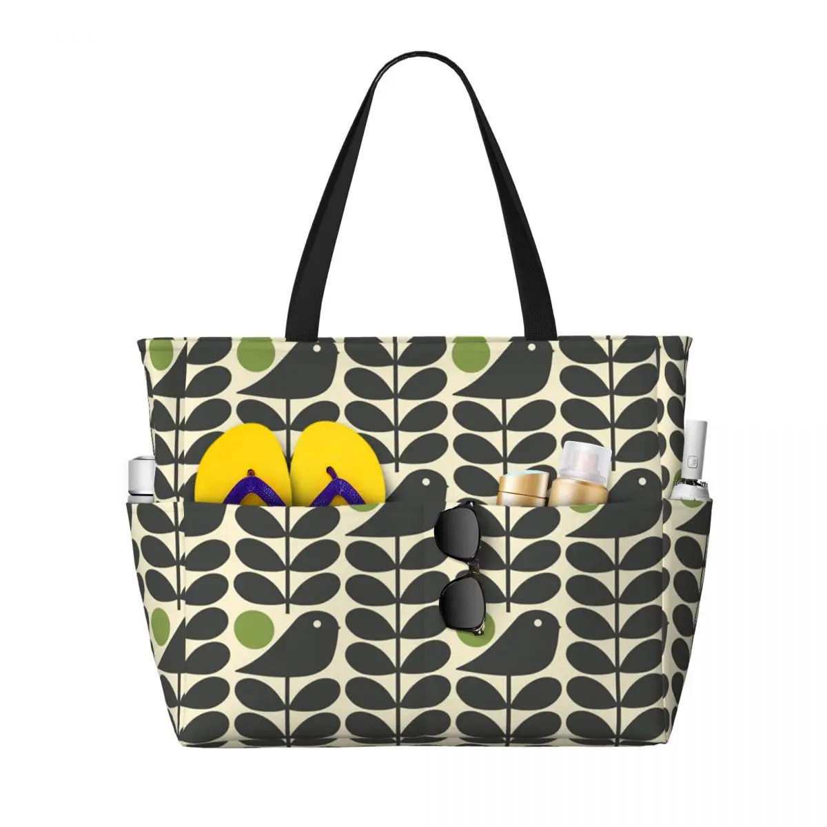 

Большая большая сумка-тоут Orla Kiely Birds для женщин, скандинавские цветы, сумка для покупок, пляжная дорожная сумка для спортзала