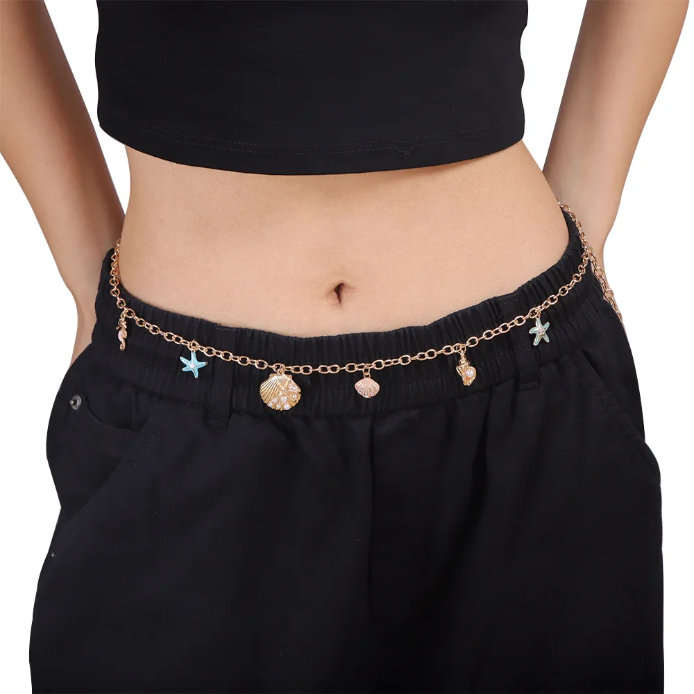 

Модная летняя поясная цепочка в богемном стиле, морская звезда, имитация жемчуга, ракушка, пляжное бикини, цепочка из сплава для тела для женщин и девочек