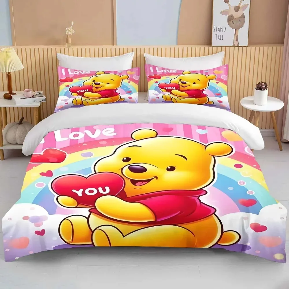 Winnie The Pooh Disney 3 Pcs Bed Set Twin Queen King Cartoon Sets Duvet Cover Set Soft Bedding Set 1 Cover + 2 Pillowcases